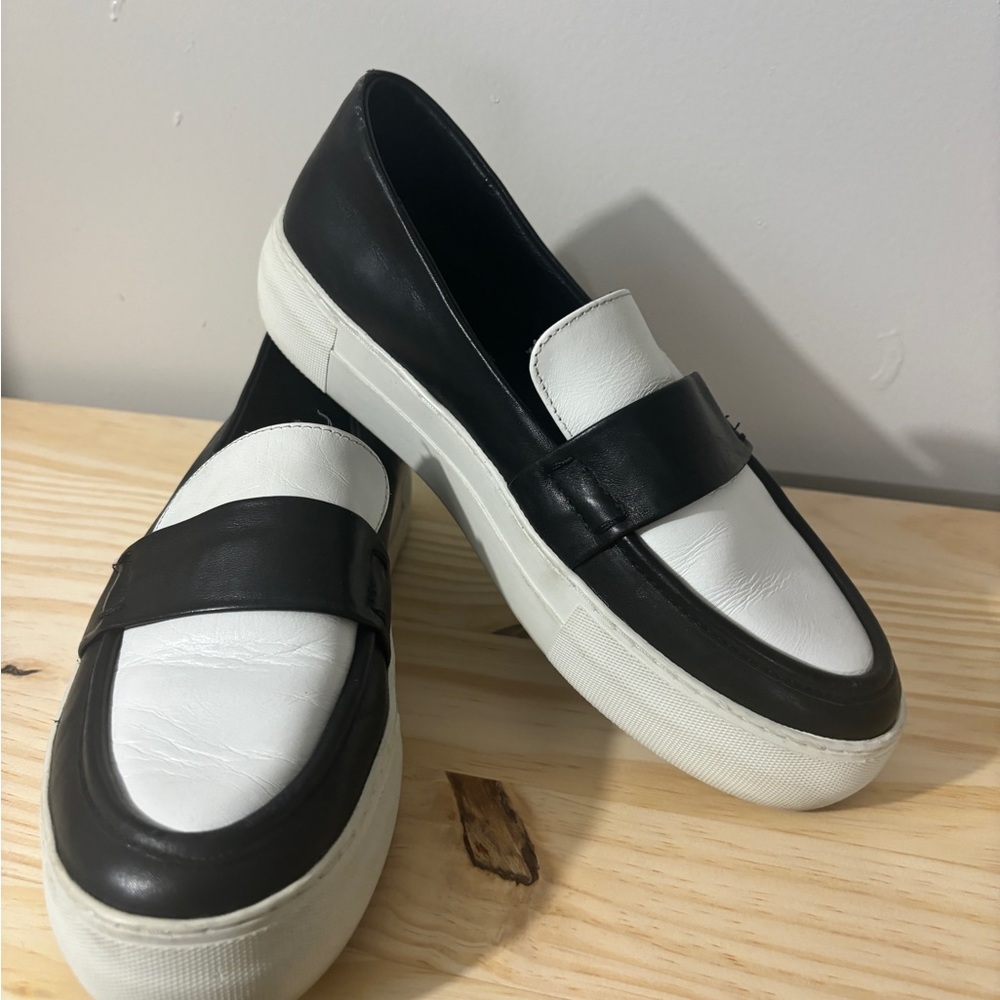 J/SLIDES Black Leather Slip-Ons